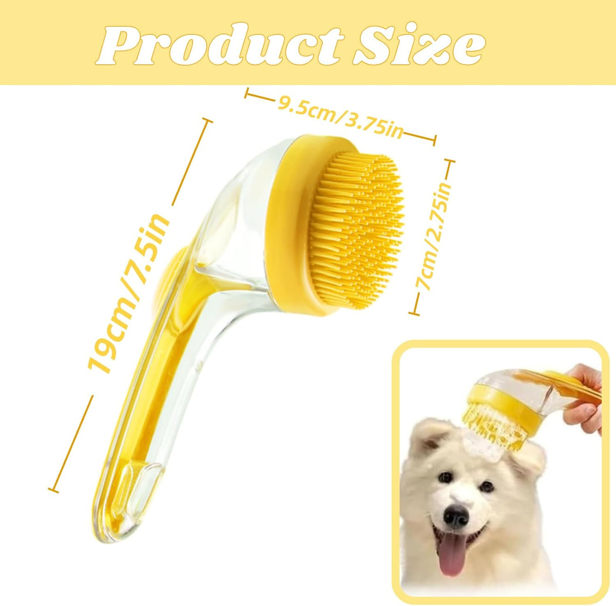 Bath brush in use on a dog