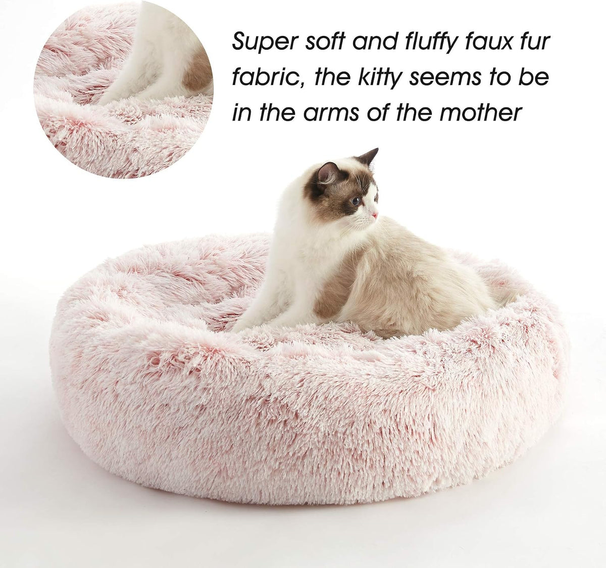 Calming donut bed shown in a living room