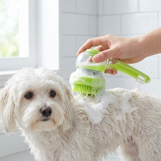 PawMist Dog Bath Brush — 2-in-1 Grooming & Soap Dispenser