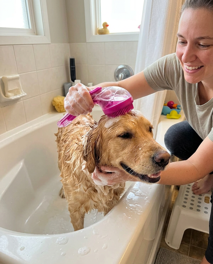 PawMist bath brush soft silicone bristles