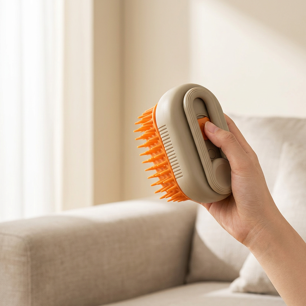 PawMist steam brush held in hand